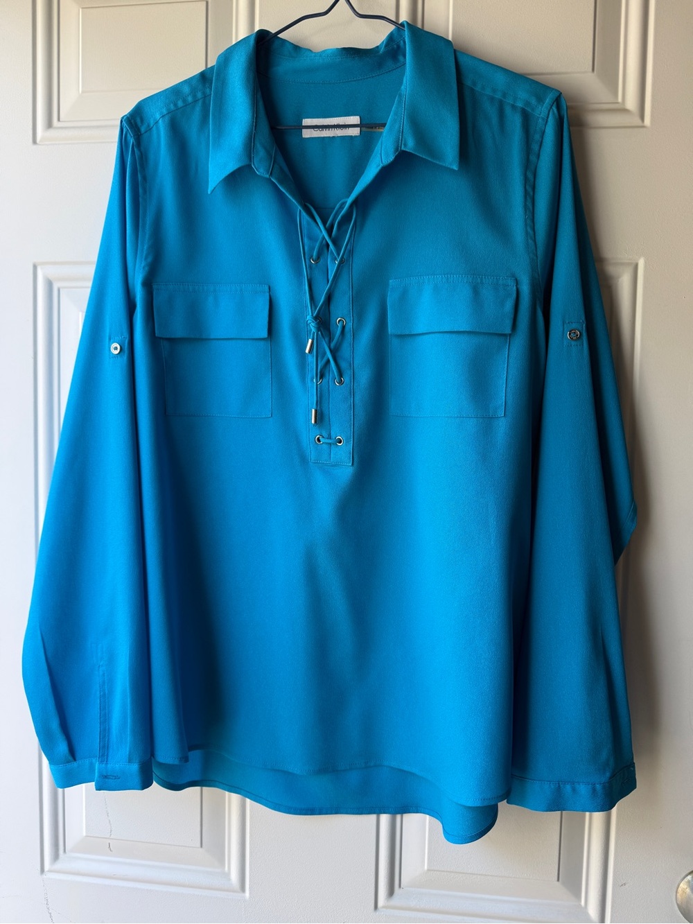 Calvin Klein Lace-Up Collar Long Sleeve Shirt